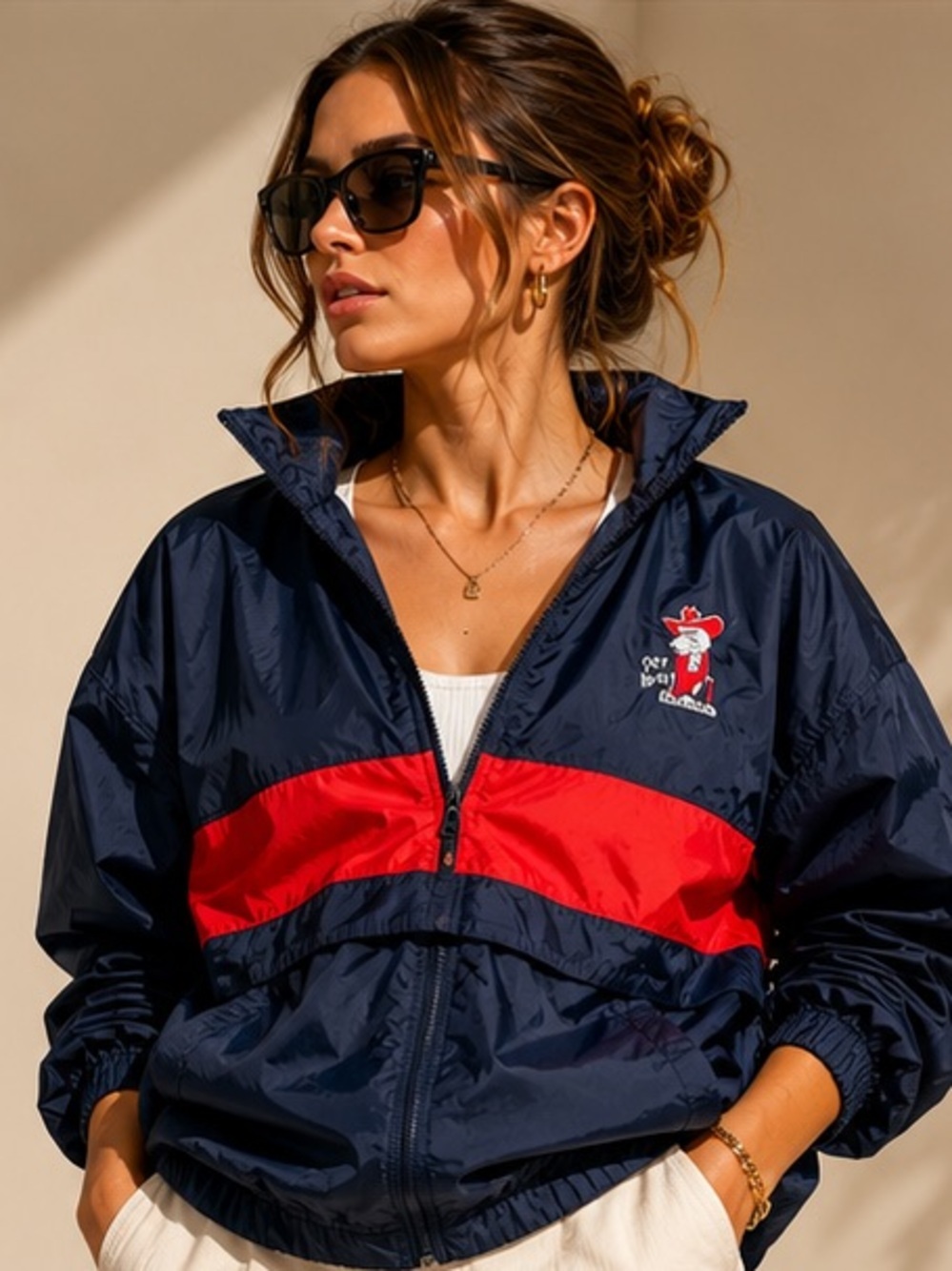 Ol’Miss River Hooded Windbreaker Jacket XXL Navy Red Lightweight Rain